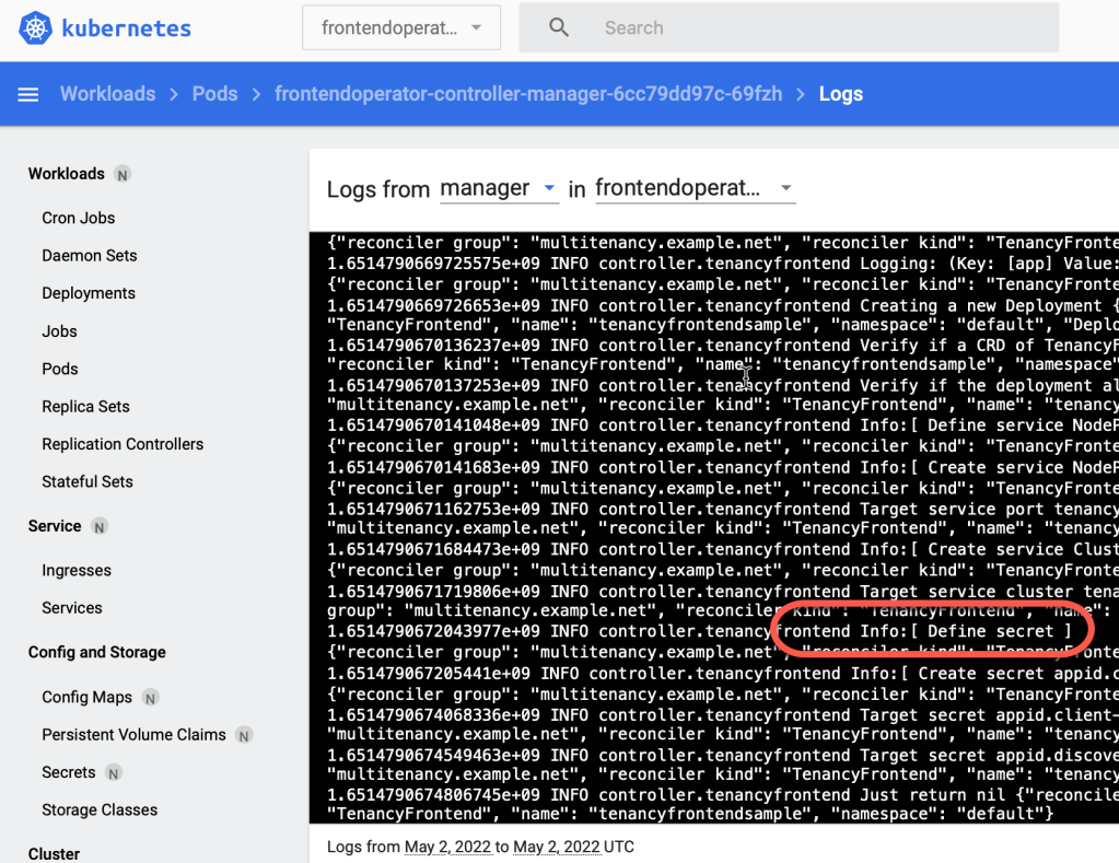 kubernetes container logs